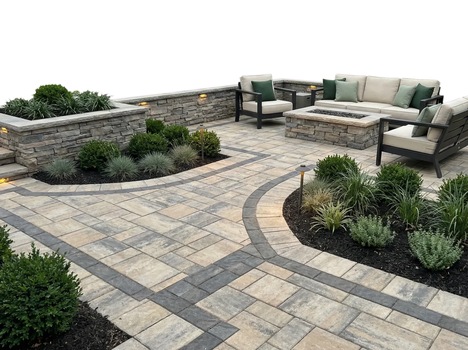 Backyard hardscape patio with clean stonework and outdoor living space
