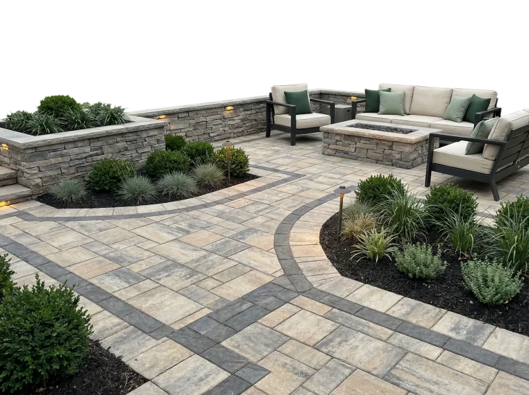Backyard hardscape patio with clean stonework